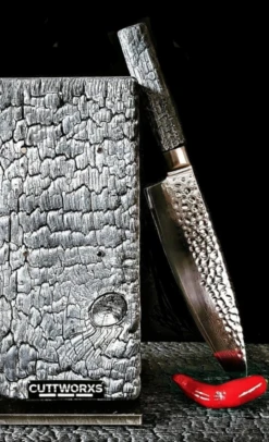 Cuttworxs Flamewood Koksmes Damaststaal VG10 -BuitenBBQ Verkoopwinkel cuttworxs flamewood koksmes damaststaal vg10 1